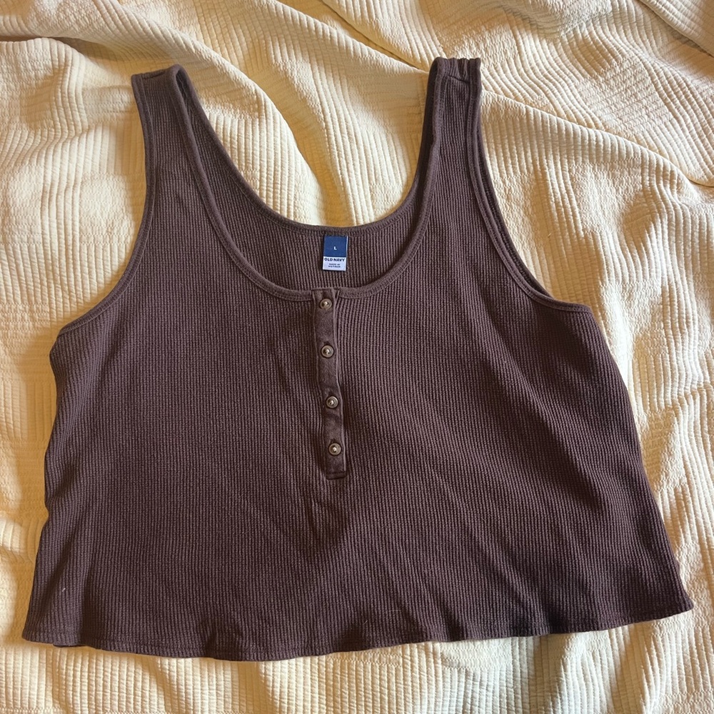 Old Navy Ribbed Henley Crop Tank - Chocolate Brown